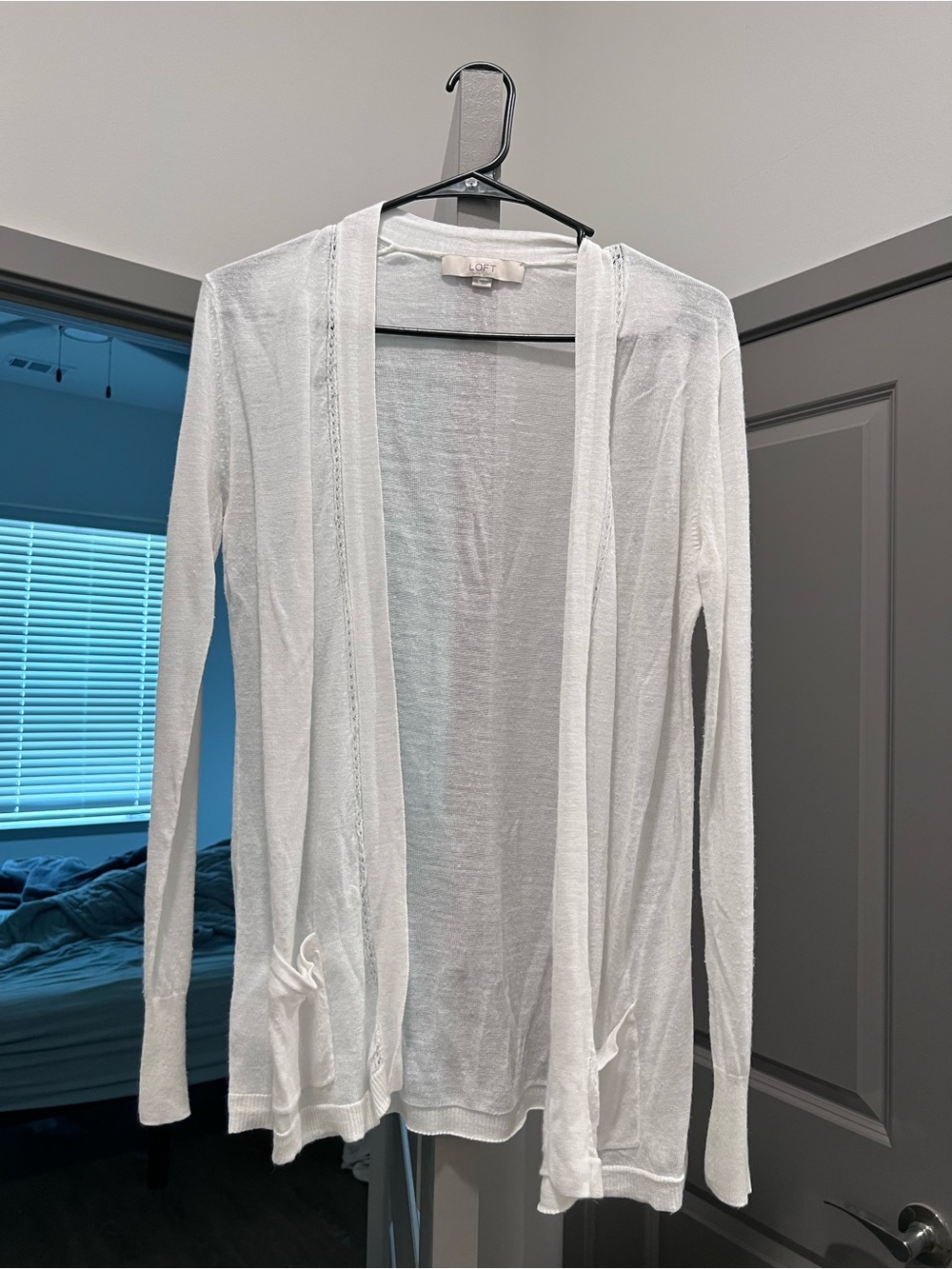 LOFT White Sheer Open Knit Cardigan